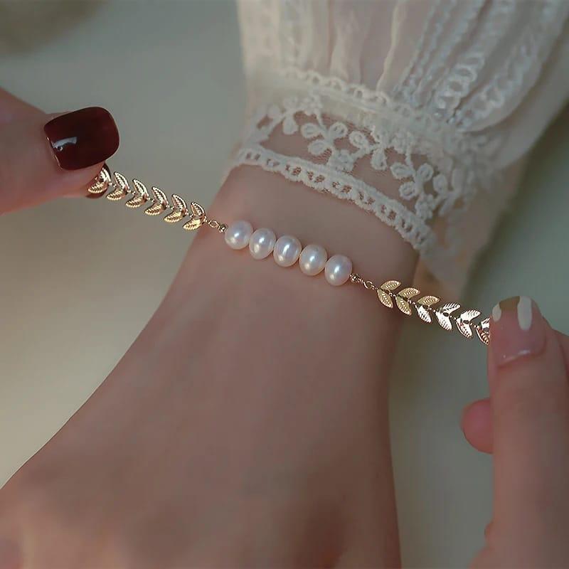 Leaf Pearl Gold Bracelet For Girl