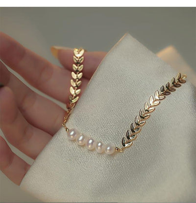 Leaf Pearl Gold Bracelet For Girl