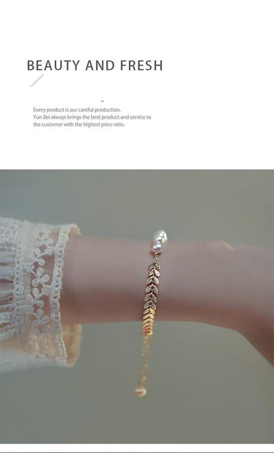 Leaf Pearl Gold Bracelet For Girl