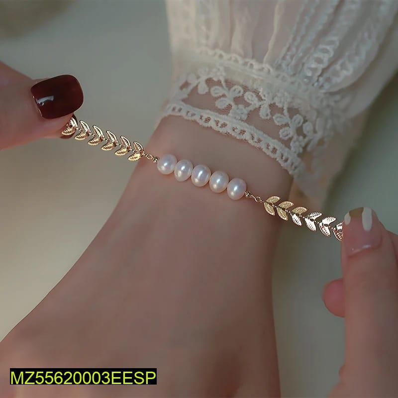 Leaf Pearl Gold Bracelet For Girl