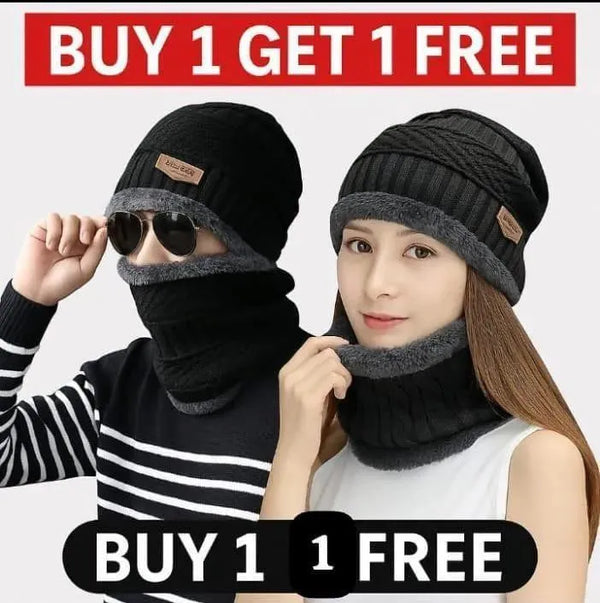 4 Pcs Wool Beanie and Neck Warmer Set - Buy 1 Get 1 Free