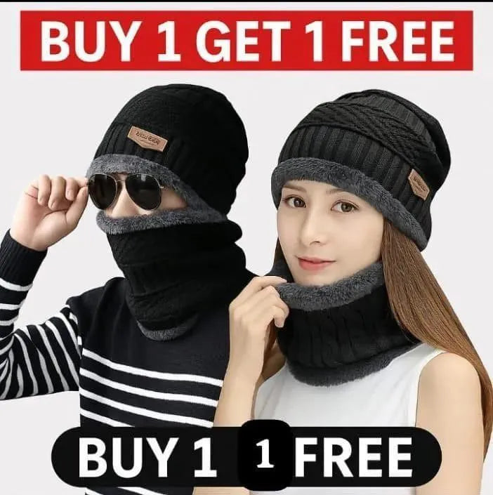 4 Pcs Wool Beanie and Neck Warmer Set - Buy 1 Get 1 Free