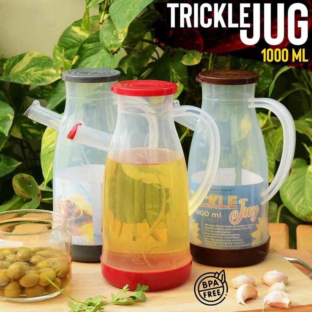 High Quality Oil Jug 1000 ML Beautiful Design With Lid & Handle Leak Proof Unbreakable For Honey, Milk
