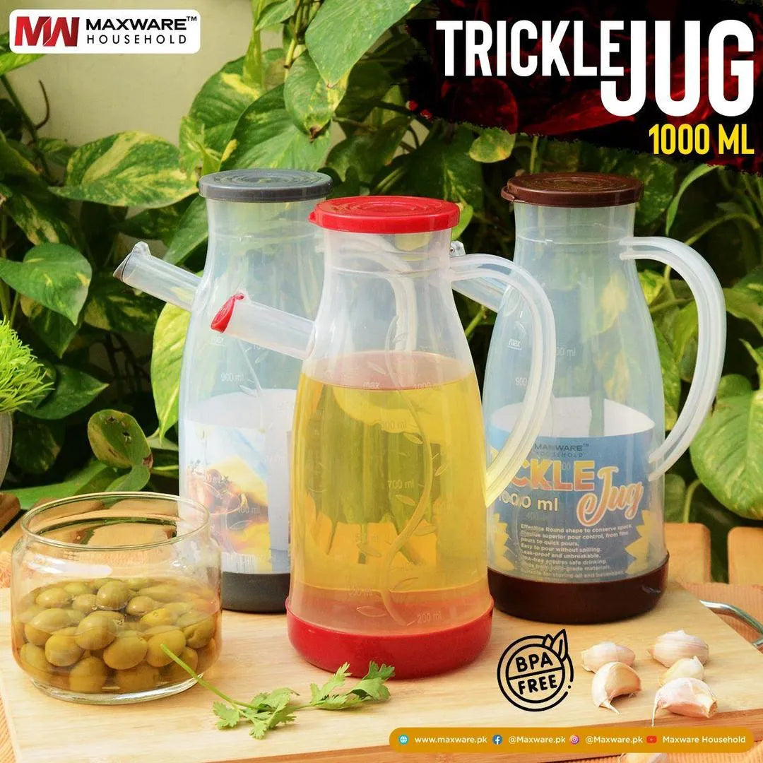 High Quality Oil Jug 1000 ML Beautiful Design With Lid & Handle Leak Proof Unbreakable For Honey, Milk